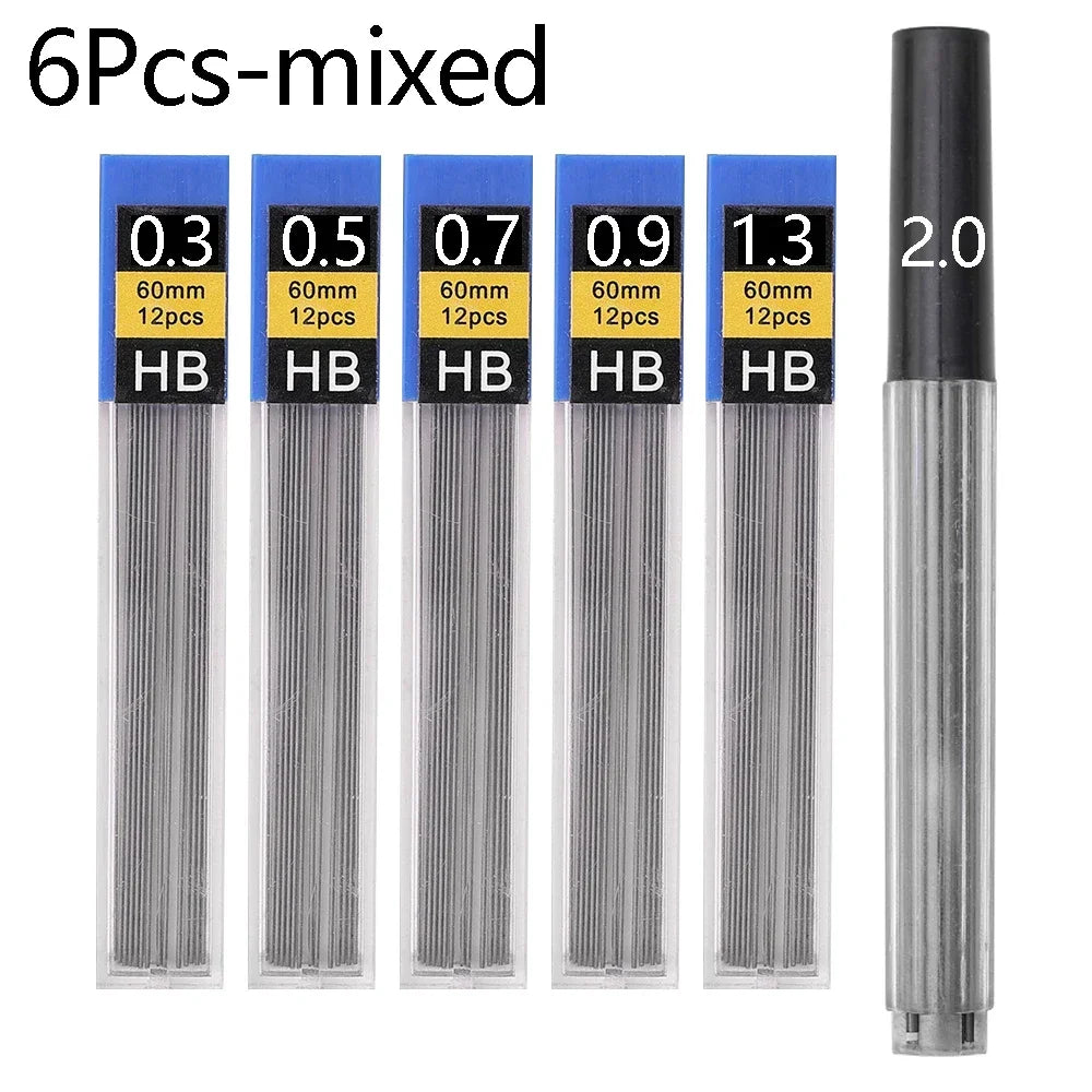 6Pcs-mixed Color Mechanical Pencil Lead Refills HB – 0.3 To 2.0 mm Sizes